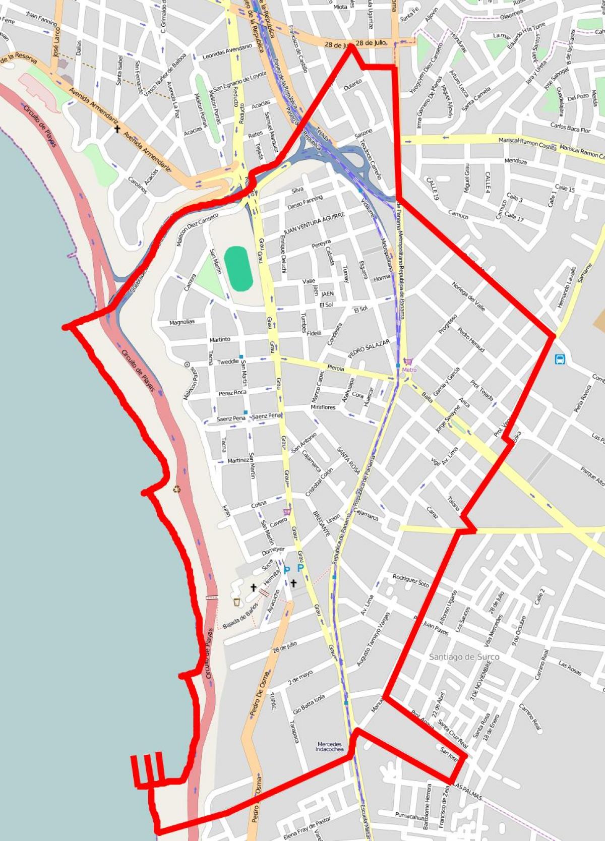 Карта барранко в Лиме